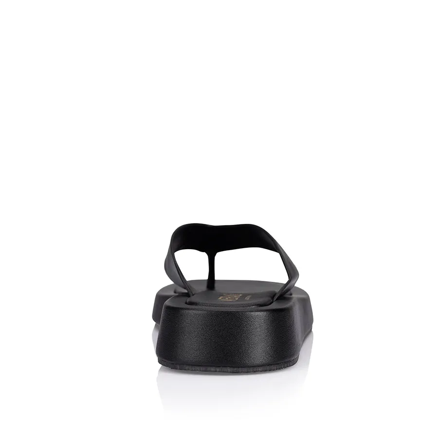 Bouncer II Flatform Thongs - Black Smooth Female Leather Flip Flops