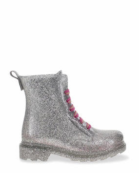 Kids Combat Ankle Rain Boot - Silver Snow Boots Wide Width