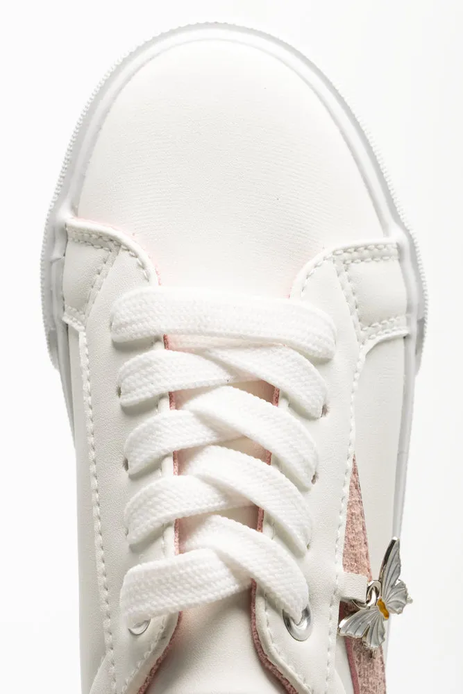 Butterfly Charm Sneakers White Leather Training Shoes