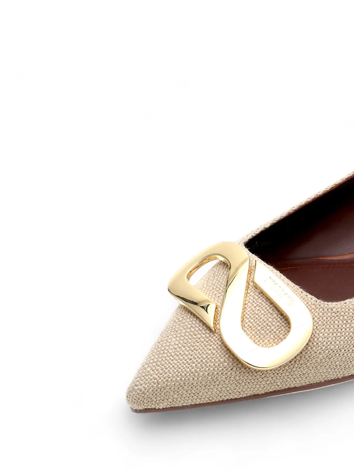 Canvas Tone Pointed Ballerina Flats Bridal Shoes With Pearls