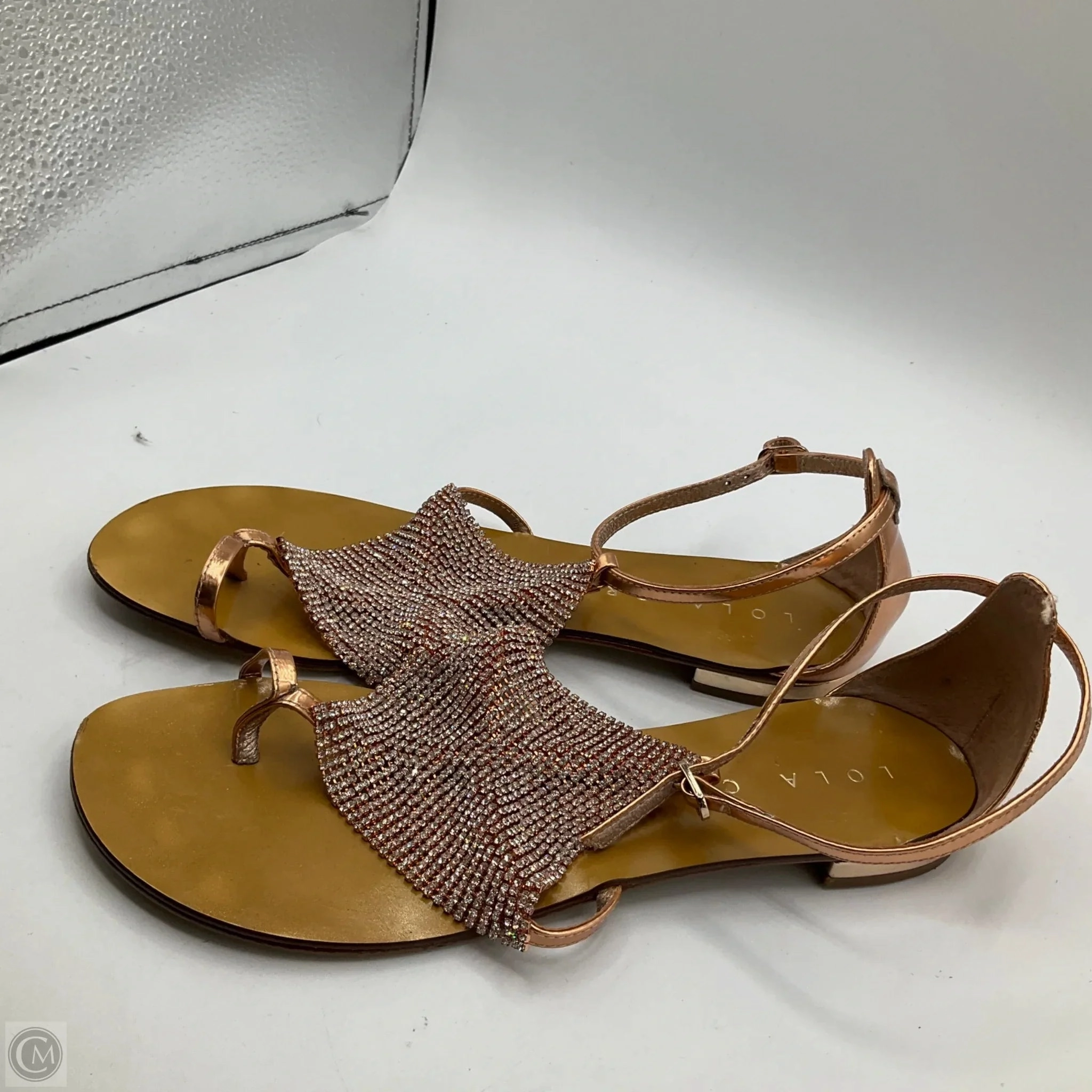 Sandals Flip Flops By Cma In Rose Gold, Size: 7.5 Sparkle Bow Flip Flops