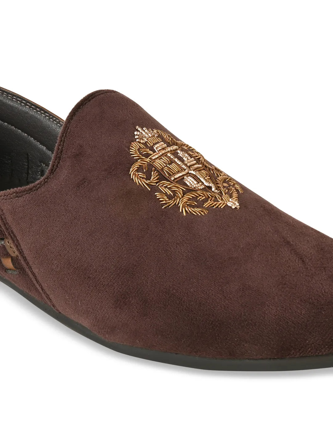 Slip On Slip On Canvas Regal Brown Men Velvet Embroidered Ethnic Slip Ons