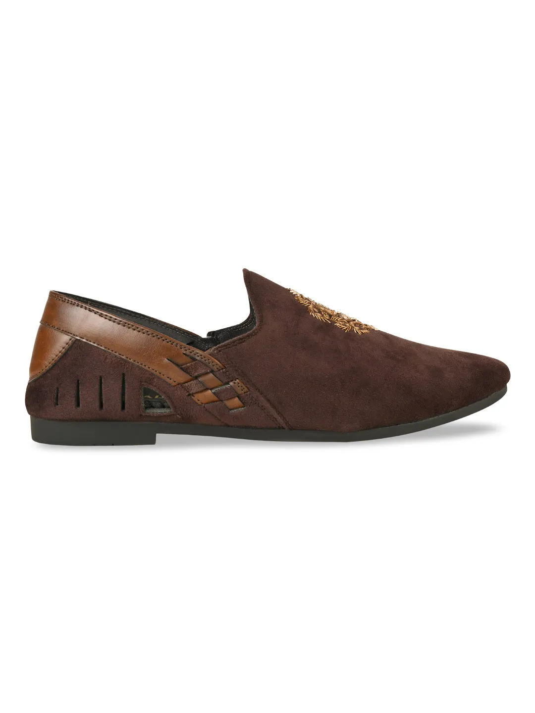 Wool Slip On Regal Brown Men Velvet Embroidered Ethnic Slip Ons