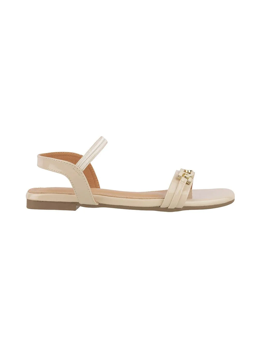 Chic Beige Strap Sandals with Gold Accent (1537)