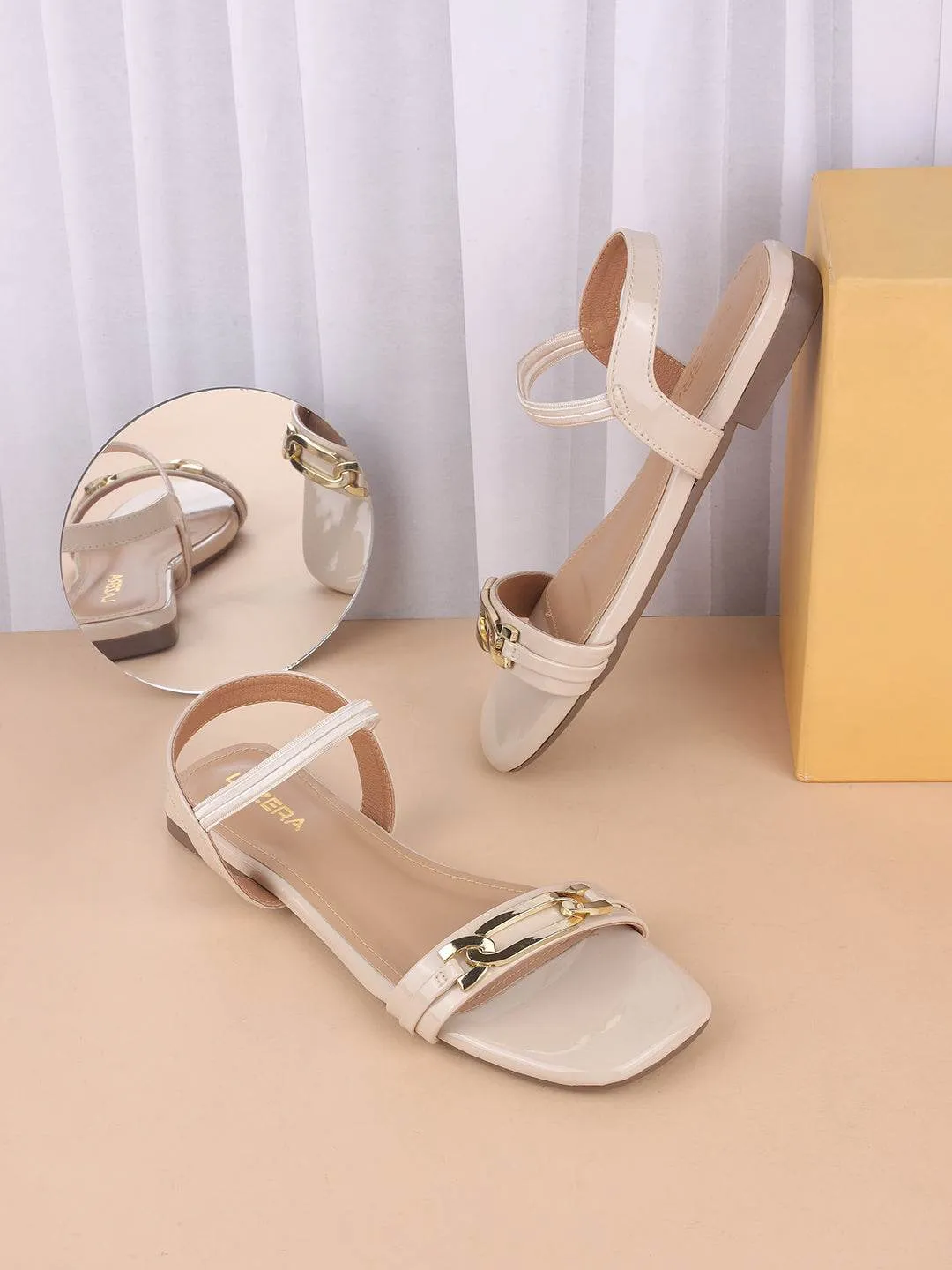 Chic Beige Strap Sandals with Gold Accent (1537) Bamboo Sandals