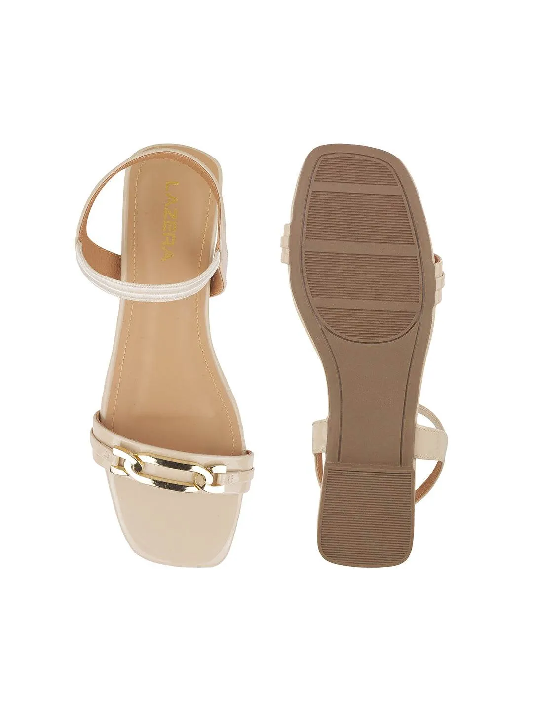 Sandals Specials Chic Beige Strap Sandals with Gold Accent (1537)