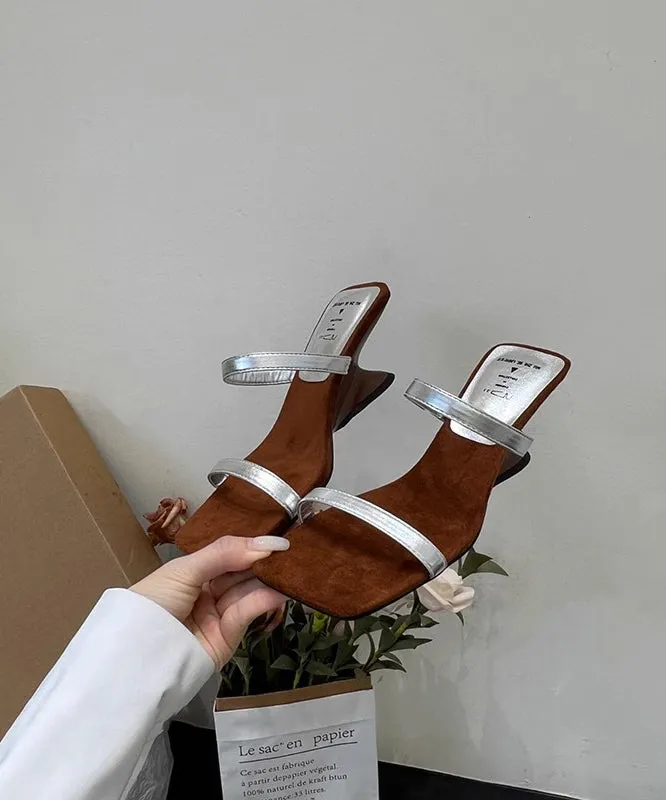 French Gold Wedge Heel Slide Sandals Peep Toe OI033 Designer Beach Sandals