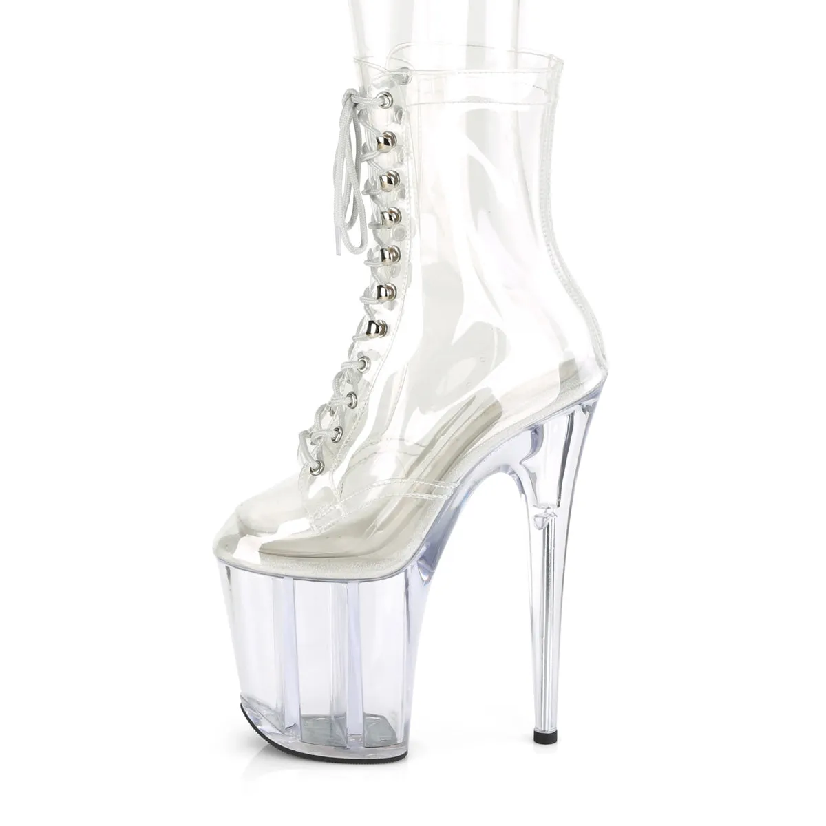 Military Boots With Zipper 8 Inch Heel FLAMINGO-1020C Clear
