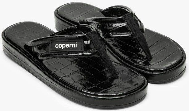 Recovery Flip Flops BLACK LEATHER FLIP-FLOP WITH LOGO