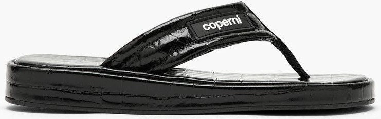 BLACK LEATHER FLIP-FLOP WITH LOGO Flip Flops With Arch Support And Back Strap