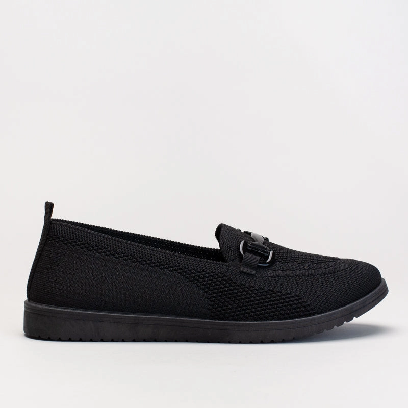 Comfort Knit Loafer With Chain Detail Piano Flats Shoes