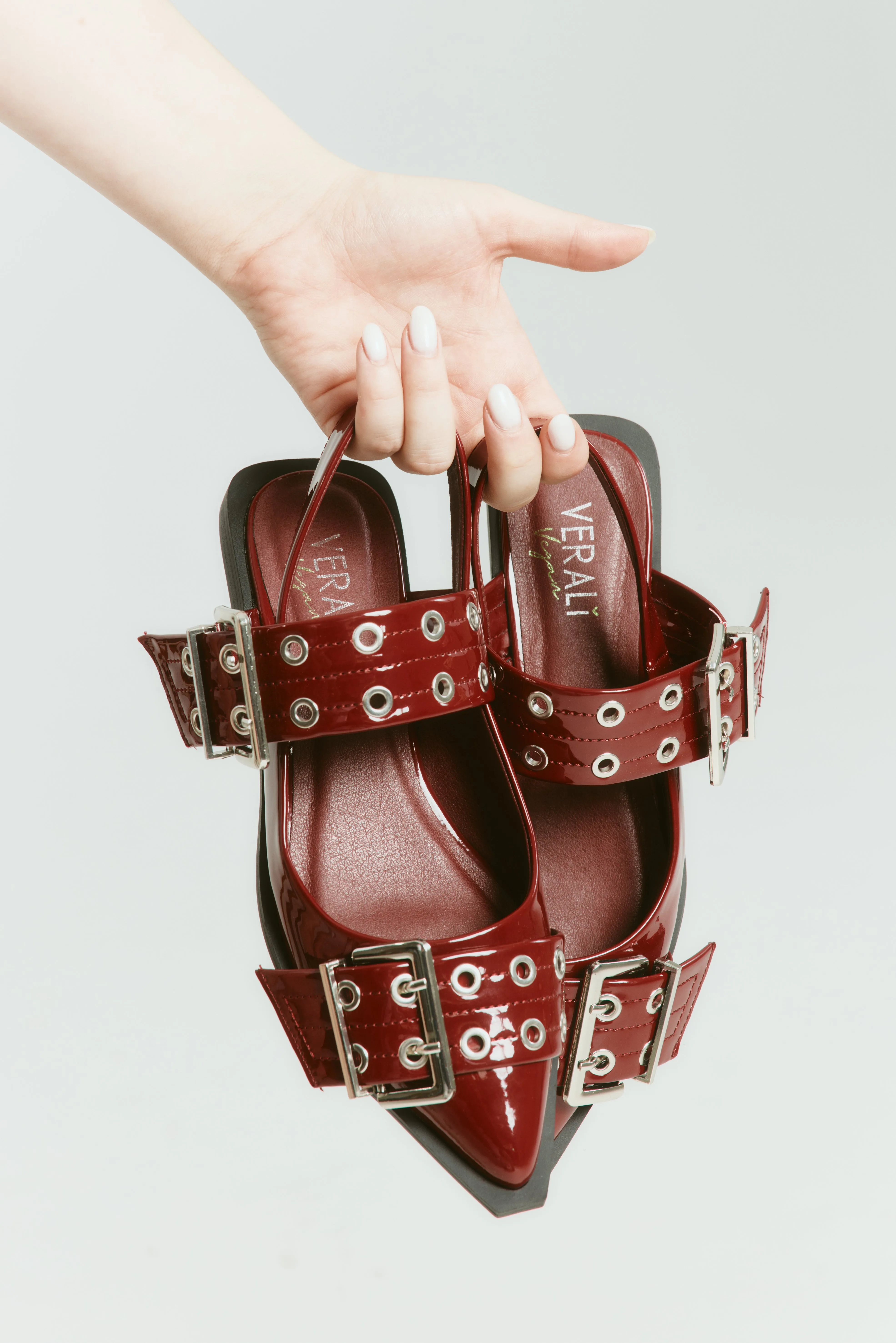 Clea Slingback Buckle Flats - Wine Patent House Shoes For Flat Feet