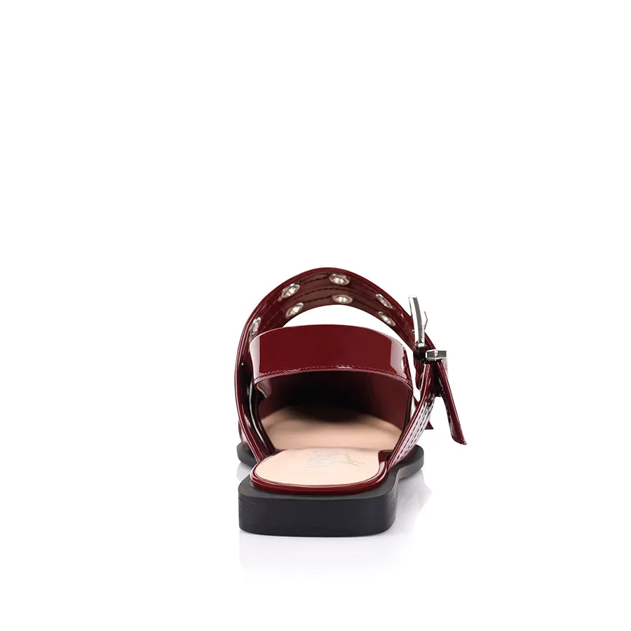 Clea Slingback Buckle Flats - Wine Patent Flat Gladiator Shoes