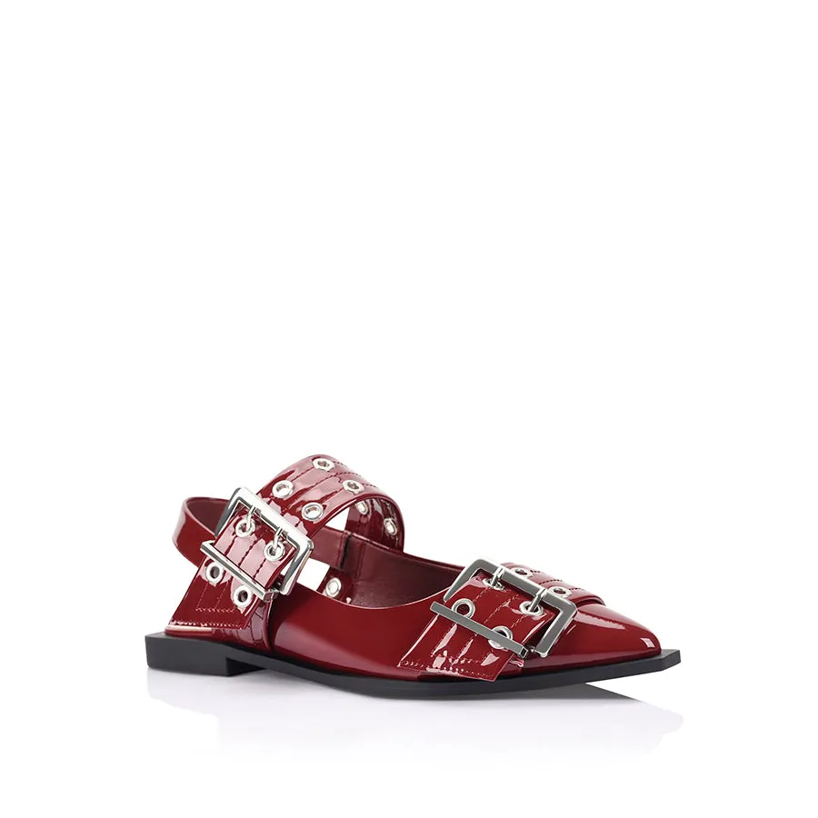 Best Flat Tennis Shoes Clea Slingback Buckle Flats - Wine Patent