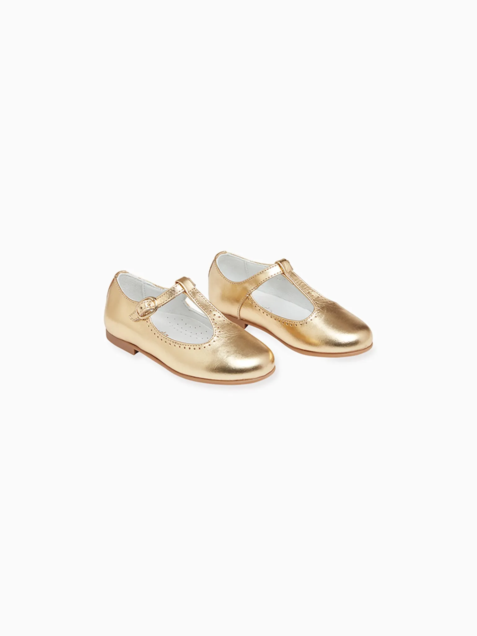 Size 10 Running Shoes Gold Leather Girl T-Bar Shoes