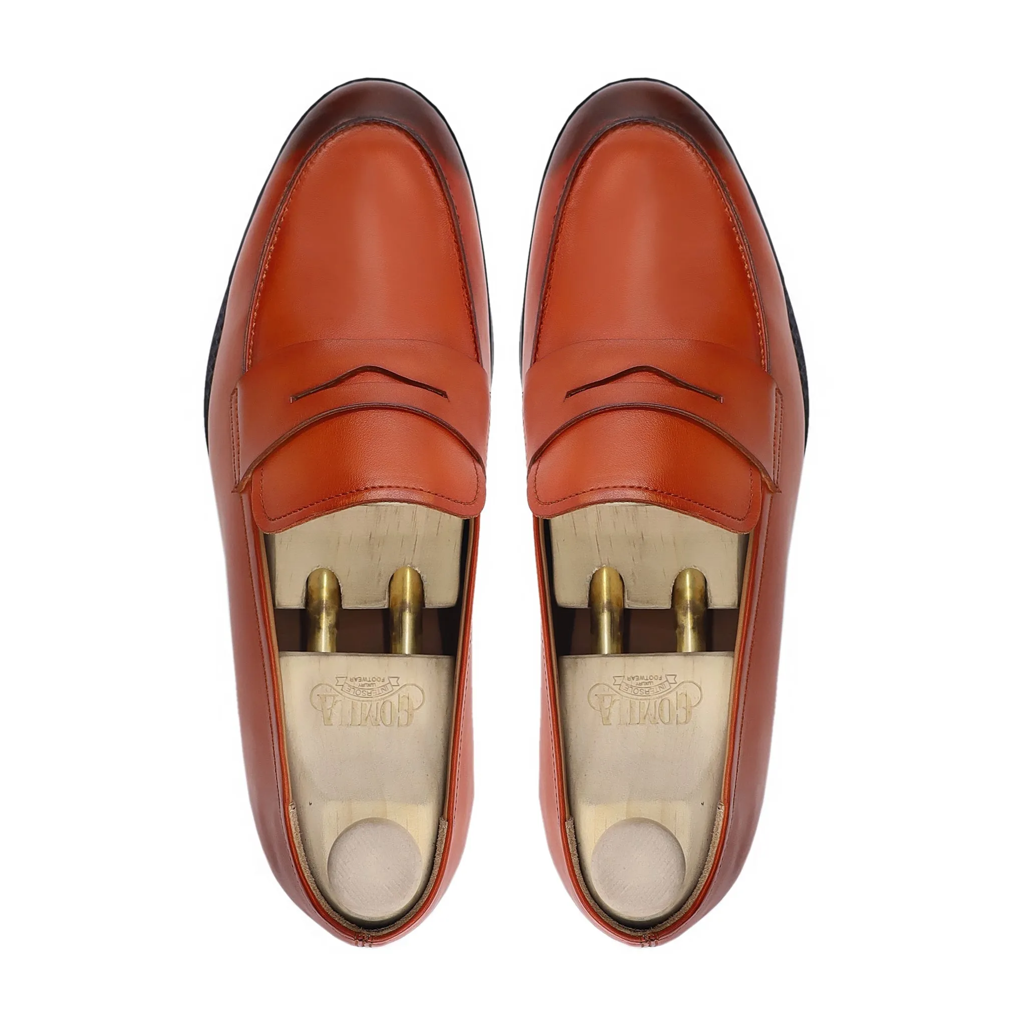 Colin - Men's Orange Tan Calf Leather Loafer Loafers With Gold Chain