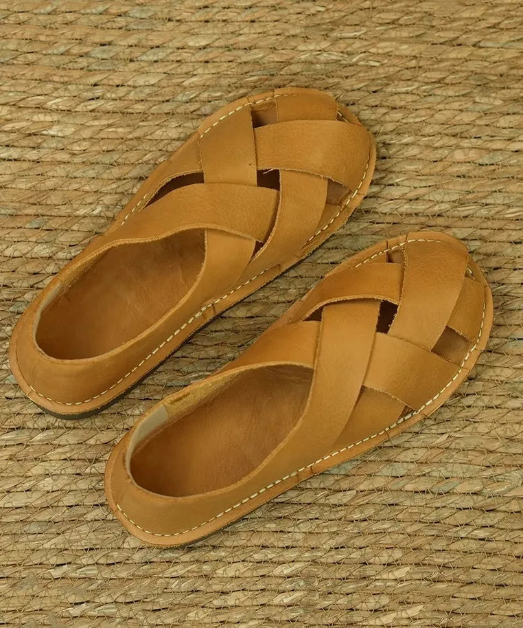 Comfortable Hollow Out Sandals Ginger Cowhide Leather OI020 Sandals Bermuda All-inclusive