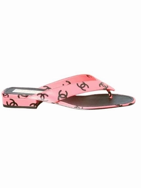CC Logo Print Lambskin Flip Flops Pink Chanel Flip Flops Leather