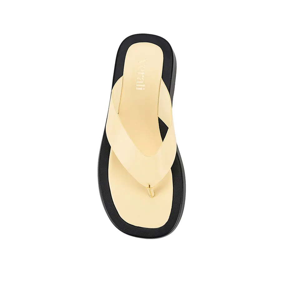 Bouncer II Flatform Thongs - Butter/Black Fish Hook Logo Flip Flops