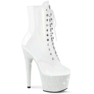 7 Inch Heel BEJEWELED-1020-7 White Holo Knee High Boots