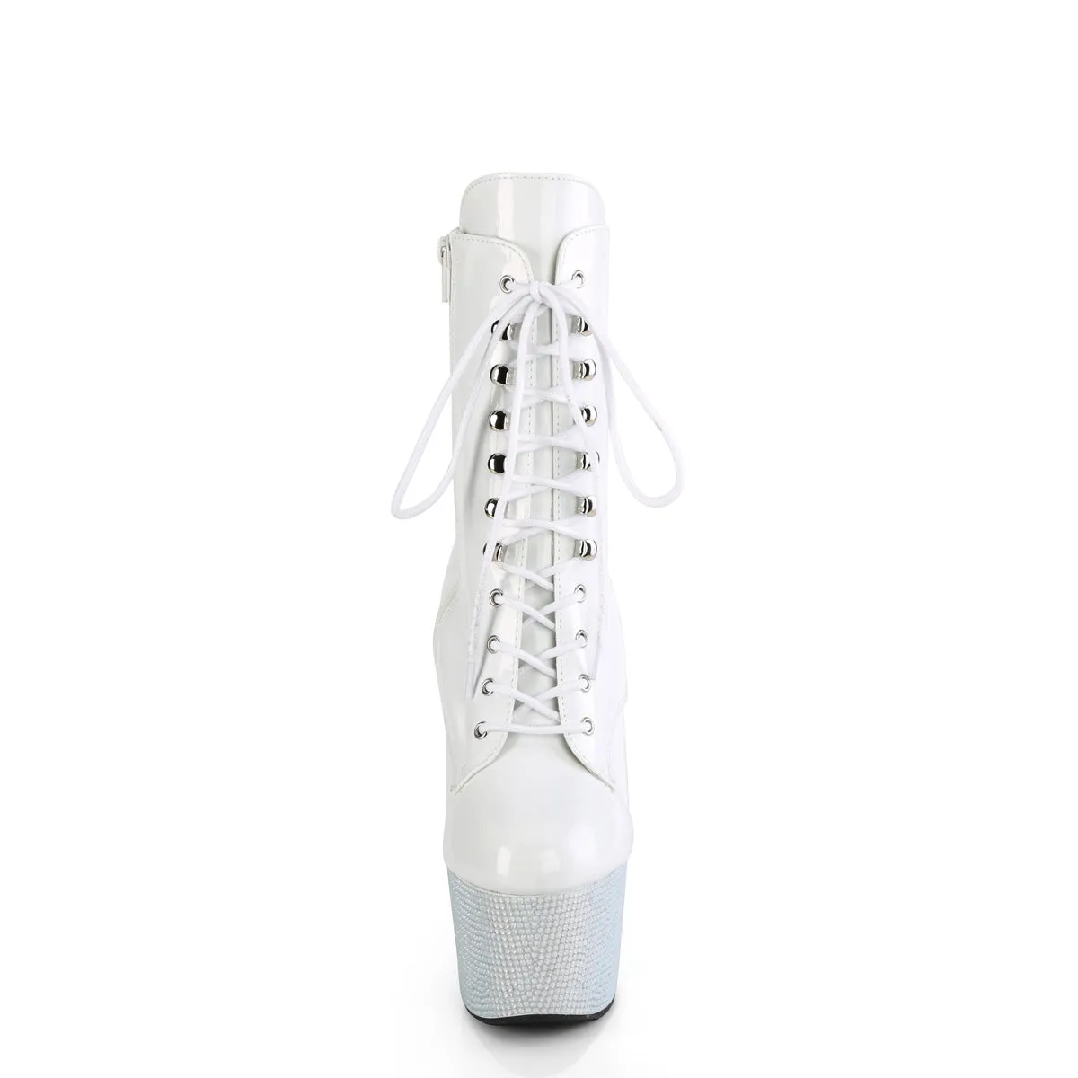 7 Inch Heel BEJEWELED-1020-7 White Holo Yeezy Tactical Boots