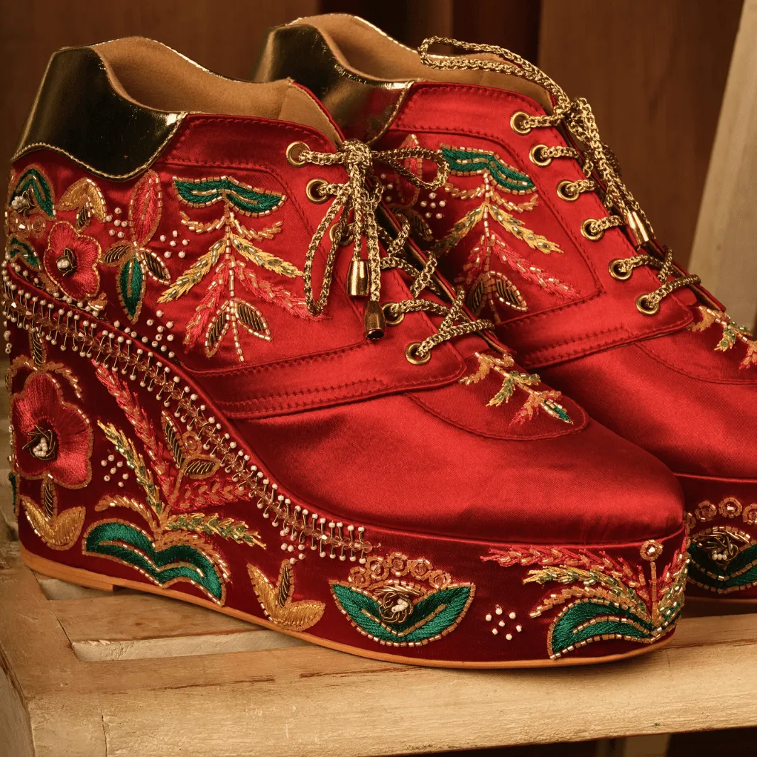 High Heels Candid Custom Red multi color bridal sneaker wedges
