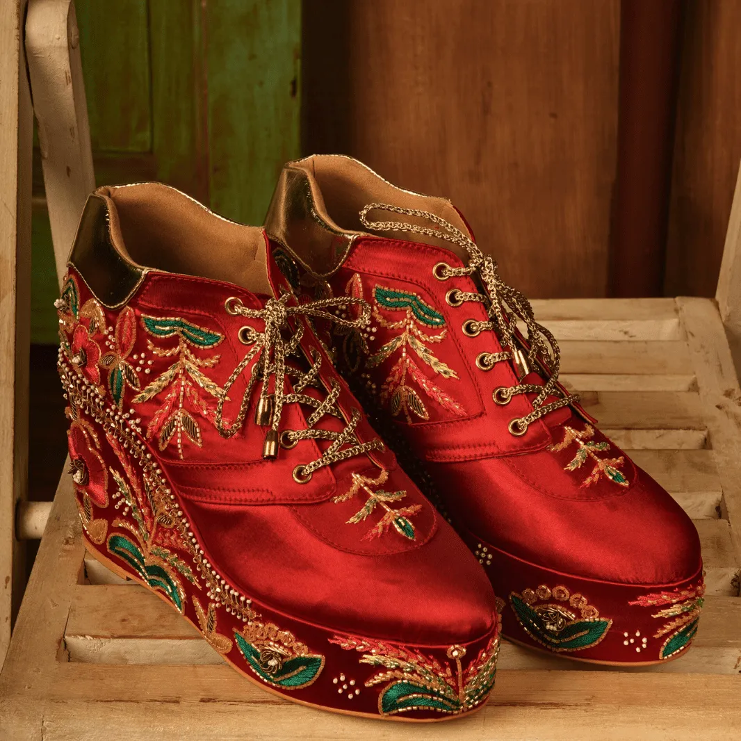 Custom Red multi color bridal sneaker wedges Knee High Boots Without Heel