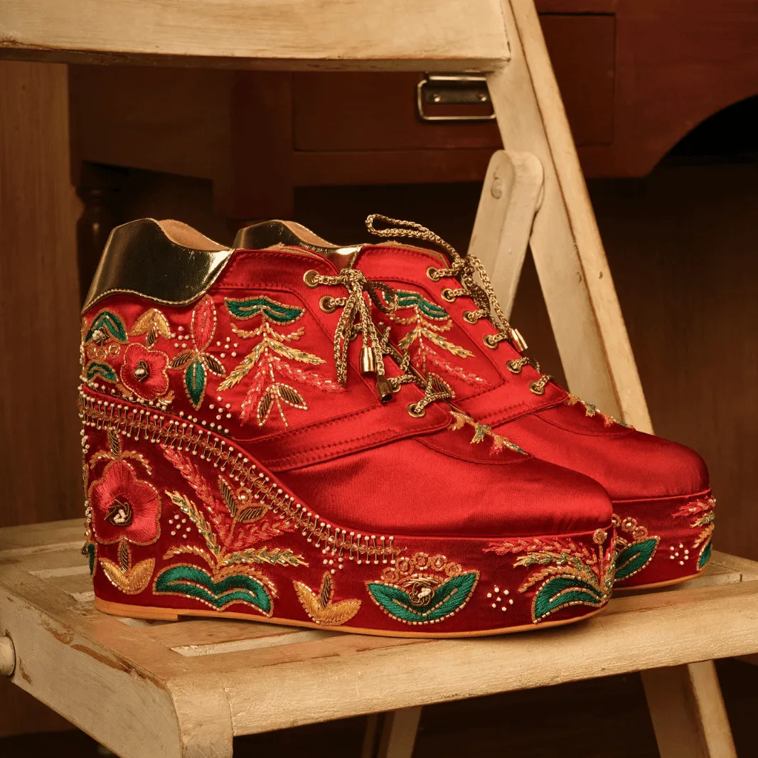 Tribal High Heels Custom Red multi color bridal sneaker wedges