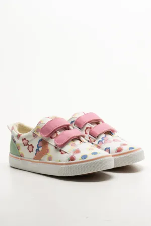 Daisy Print Sneakers Cream Cushioned Road Running Shoes