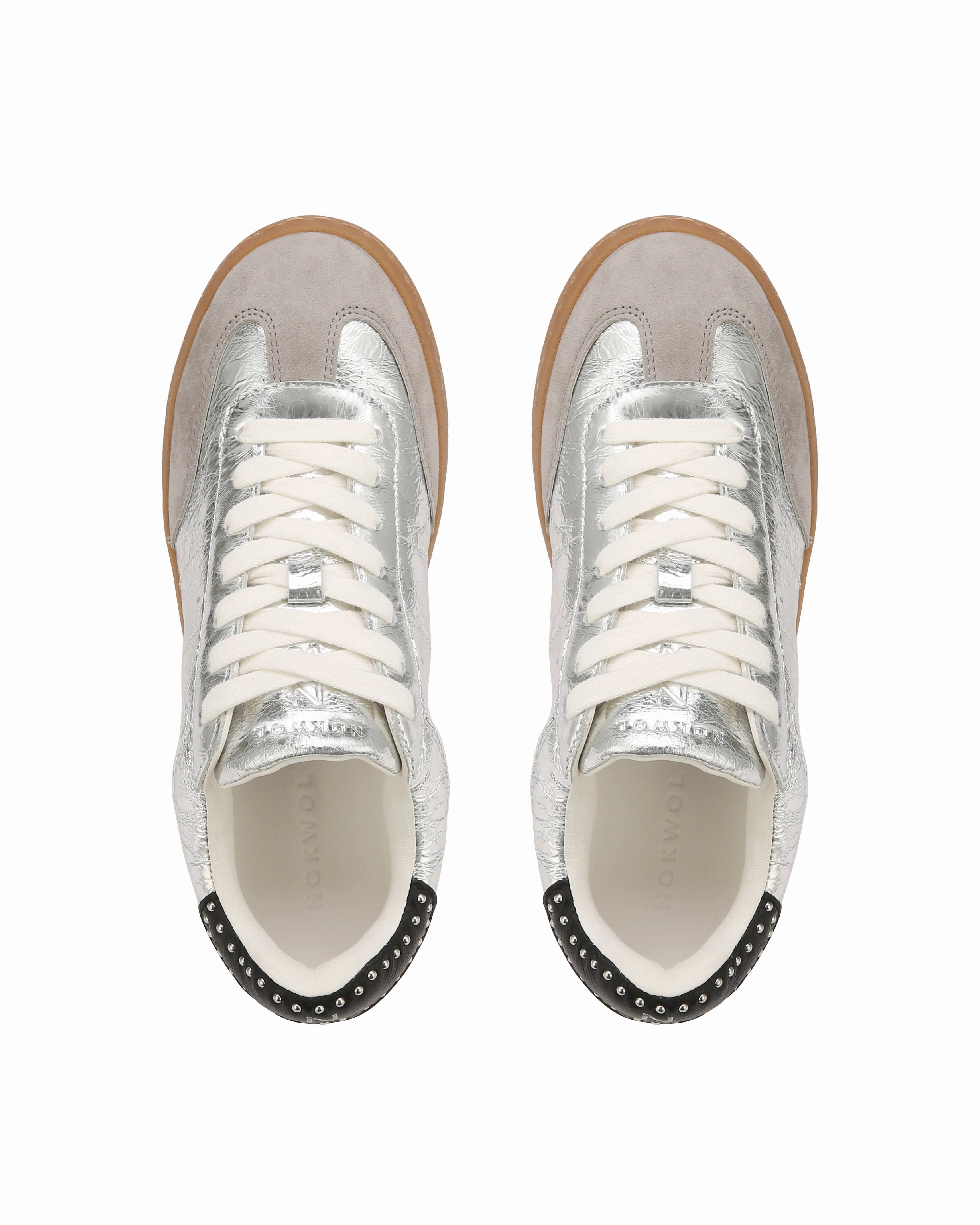 Dasha Silver Crinkle Soft Leather Sneakers For Heavy People