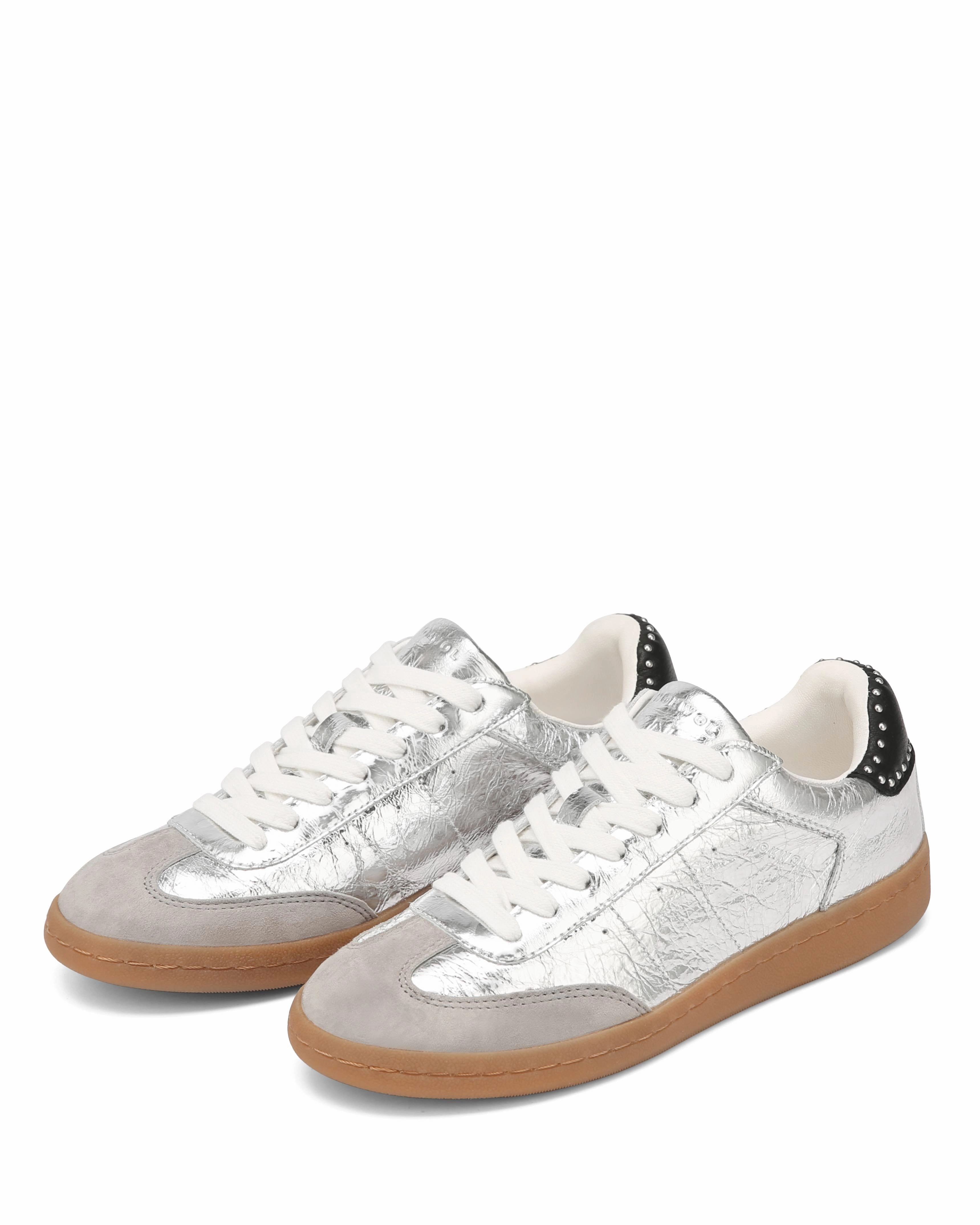 Dasha Silver Crinkle Soft Leather Tennis Shoes Or Sneakers