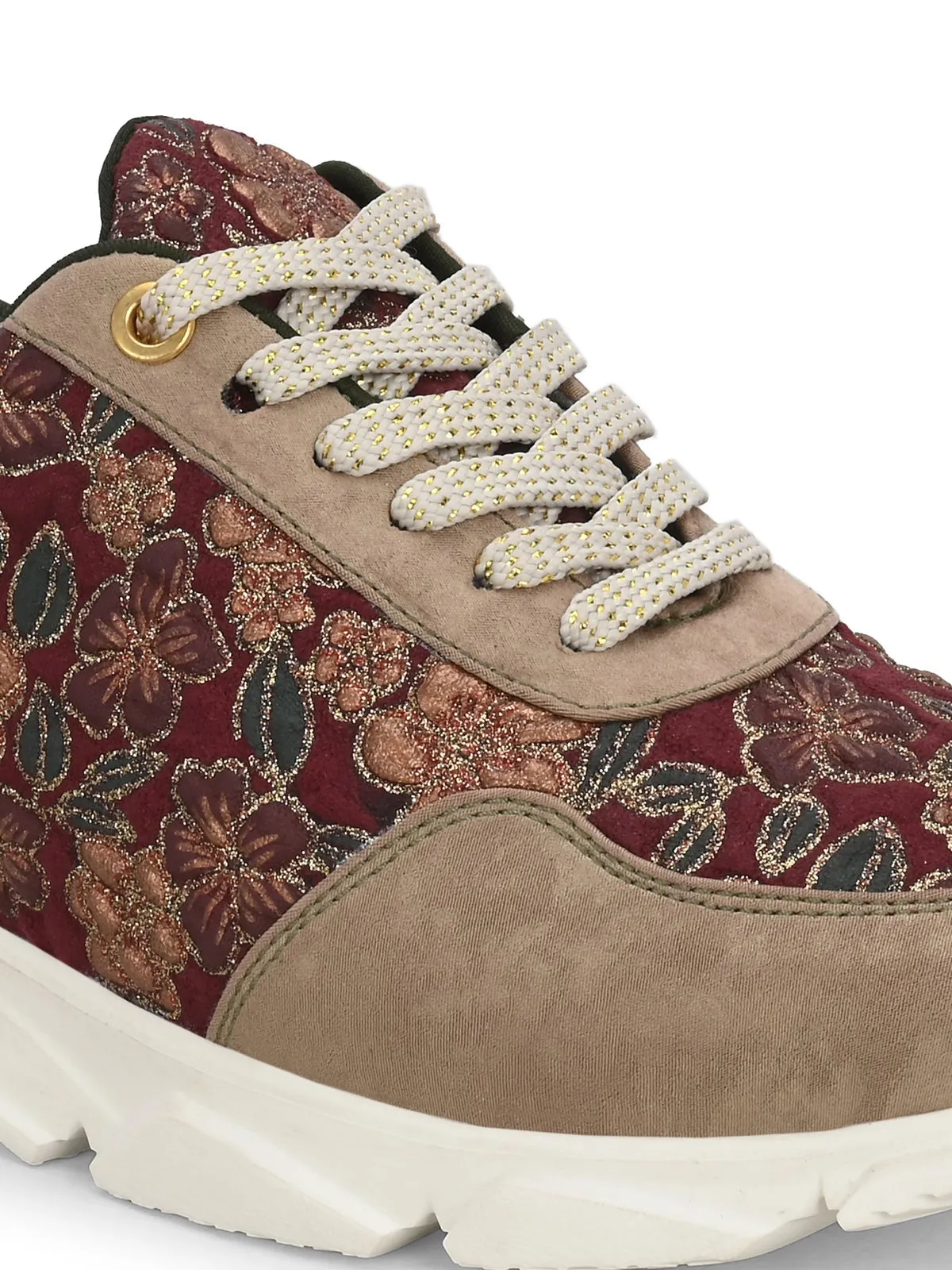 Square Toe Sneakers Cotton Ethnic Sneakers