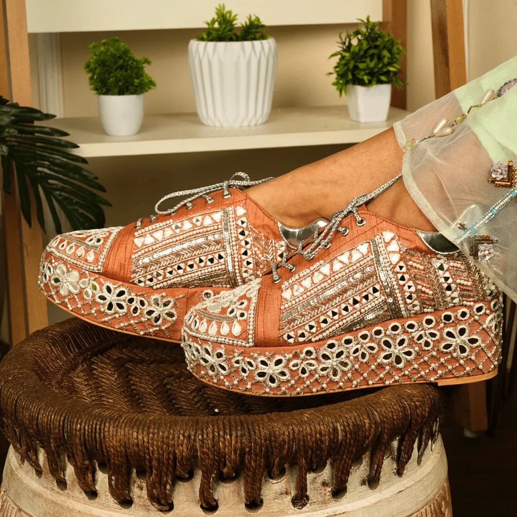 High Heels Luxury Custom orange mirror work Bridal sneaker platforms