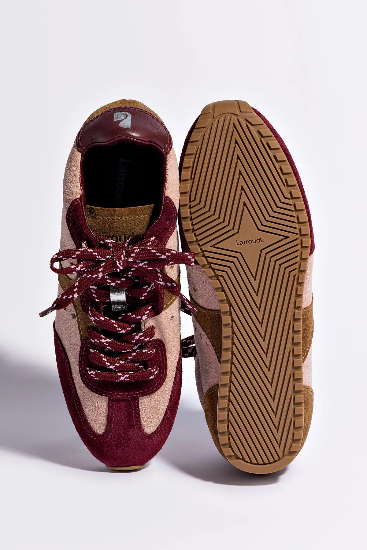 Breathable Sneakers Stella Sneaker In Tulip, Russet and Wine Suede and Silver Metallic Leather