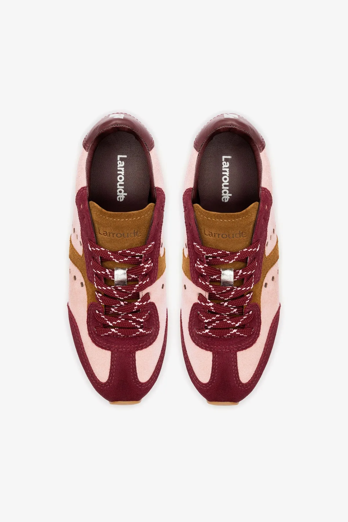 Gold Shoes Sneakers Stella Sneaker In Tulip, Russet and Wine Suede and Silver Metallic Leather