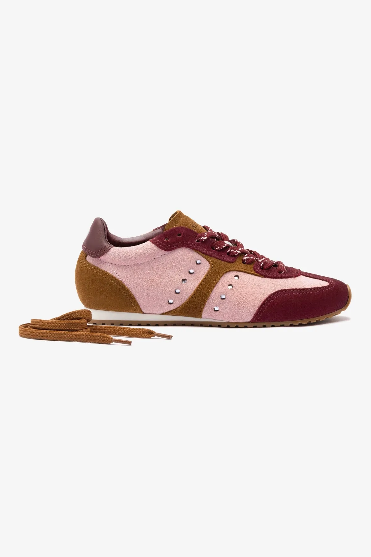 Stella Sneaker In Tulip, Russet and Wine Suede and Silver Metallic Leather Dr Scholl Time Off Sneakers