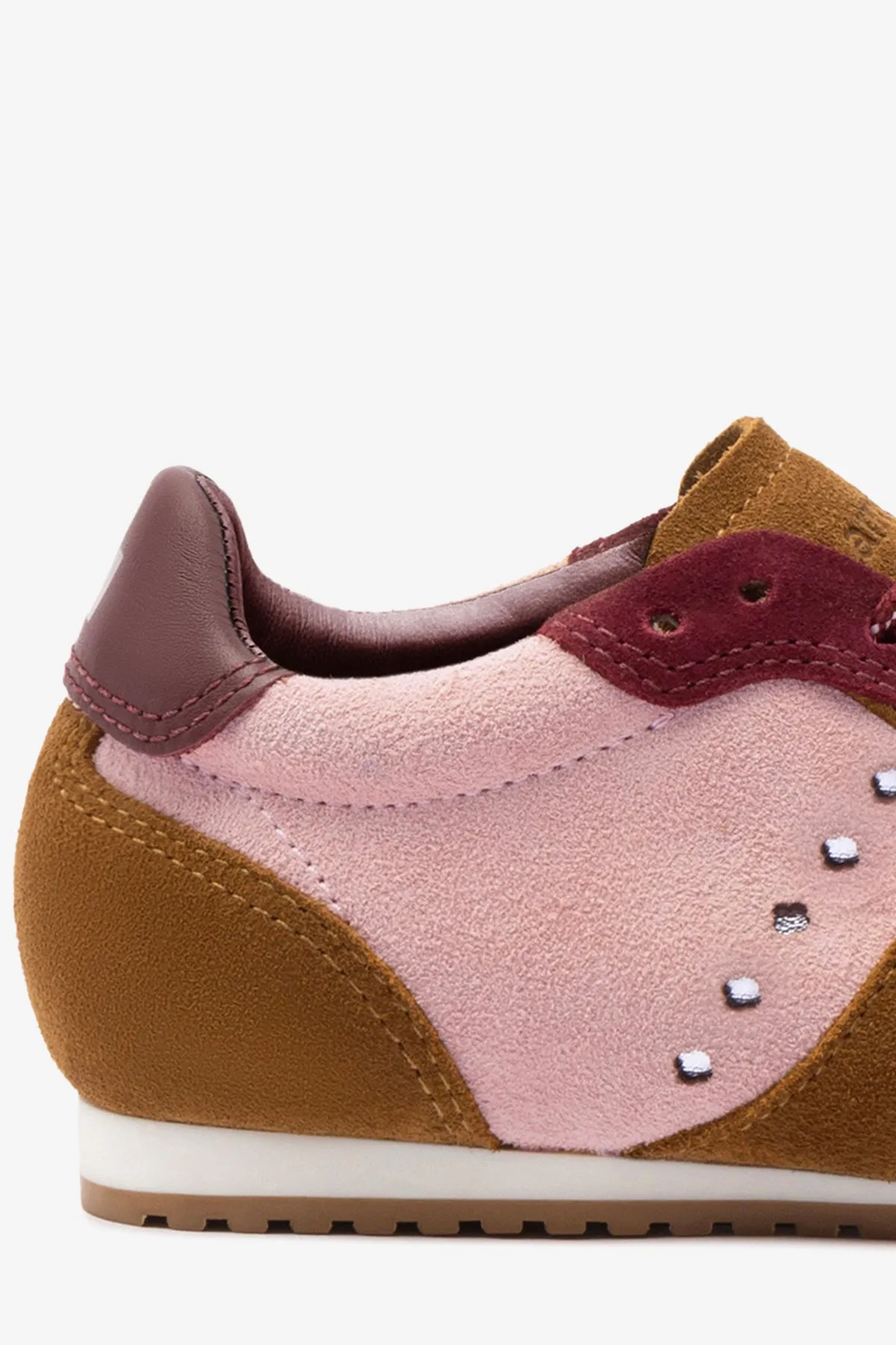 Basketball Sneakers Clearance Stella Sneaker In Tulip, Russet and Wine Suede and Silver Metallic Leather