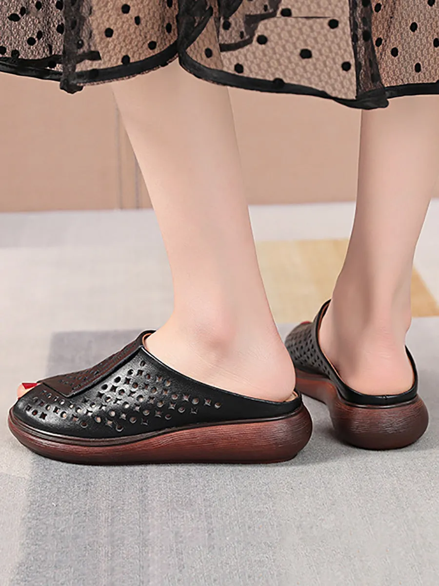 Tom Sandals Women Summer Casual Leather Cutout Flat Sandals HH047