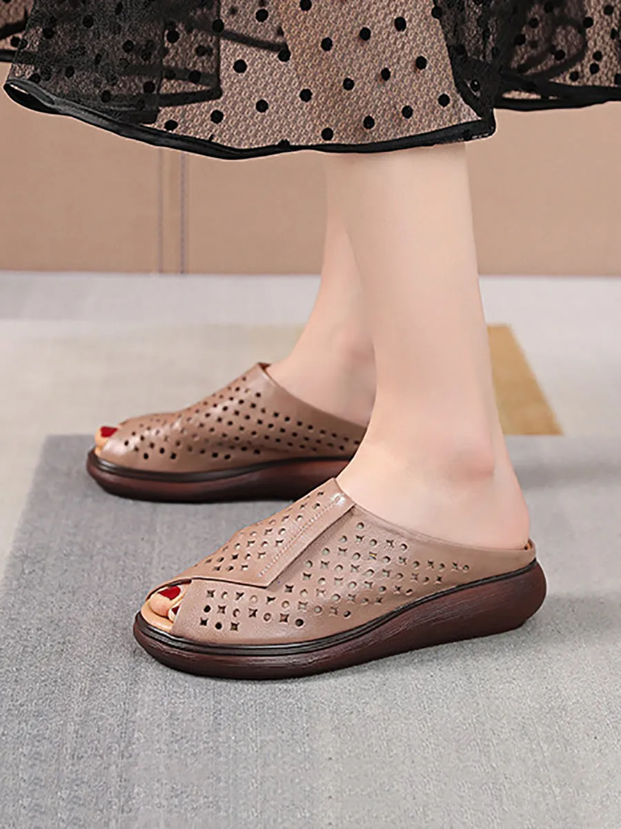 Women Summer Casual Leather Cutout Flat Sandals HH047 Italia Sandals