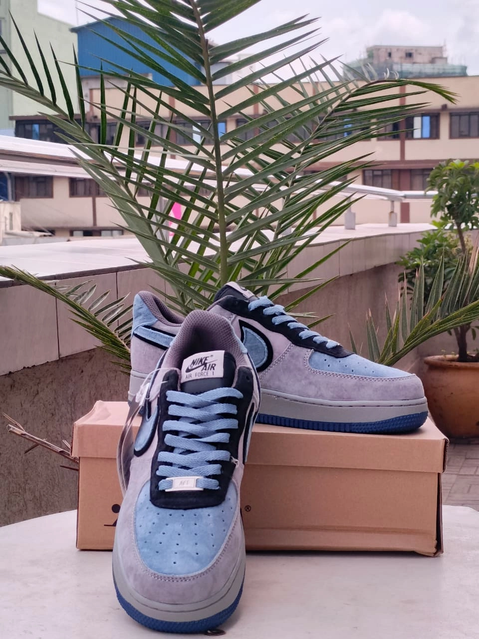 Shearling Lined Slip Sneakers Nike Air Force 1 Low Suede  Grey/Blue Edition