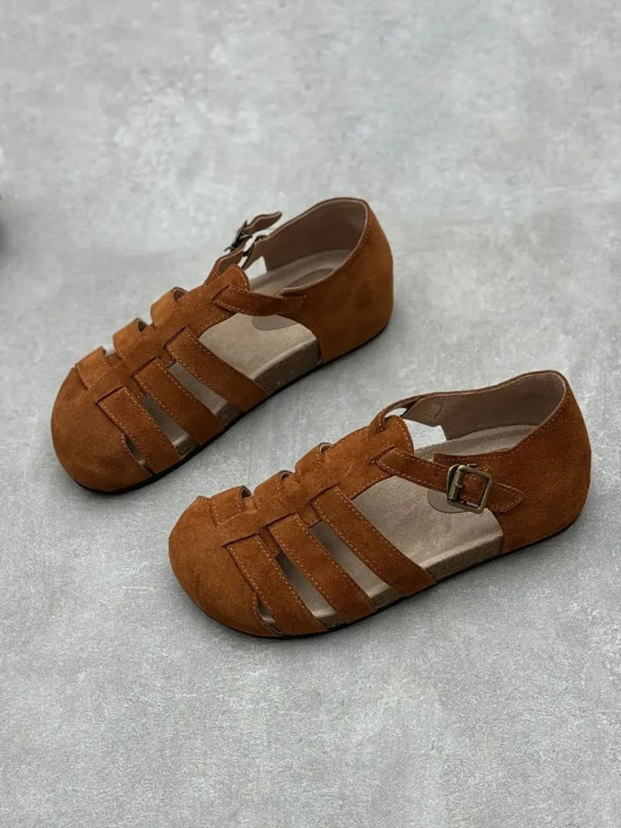 Women Summer Casual Leather Spliced Flat Sandals HH023 White Dressy Sandals