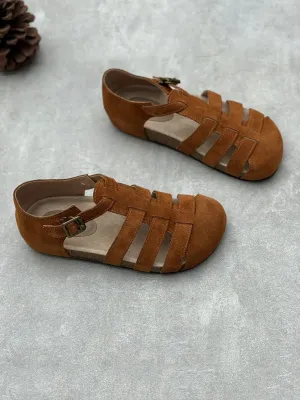 Footbed Sandals Women Summer Casual Leather Spliced Flat Sandals HH023