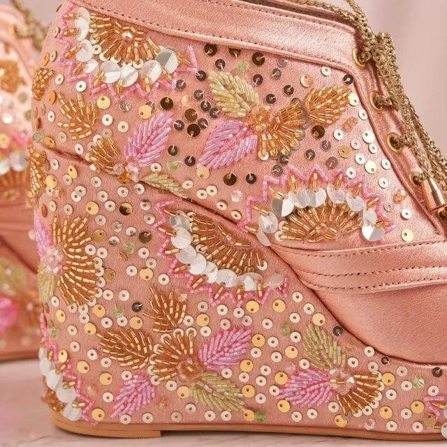 Customizable Pastel colour 4-Inch Embroidered Sneaker Wedges | Lightweight & Cushioned for Comfort High Heels Stores Near Me