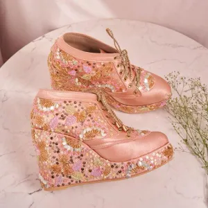 Fourth Of July High Heels Customizable Pastel colour 4-Inch Embroidered Sneaker Wedges | Lightweight & Cushioned for Comfort