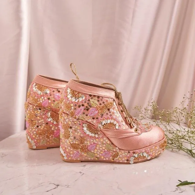 Heel Less Heels Customizable Pastel colour 4-Inch Embroidered Sneaker Wedges | Lightweight & Cushioned for Comfort