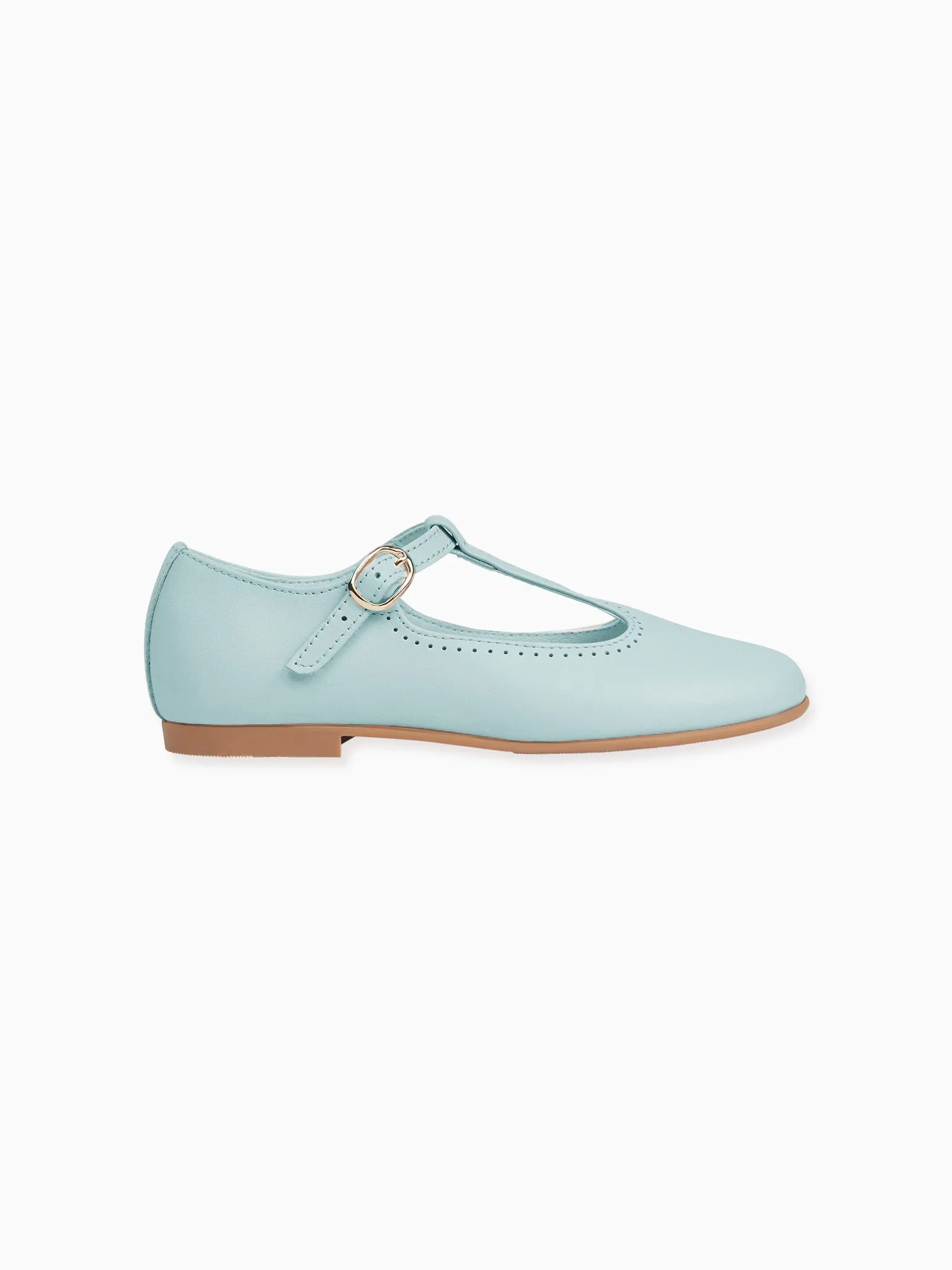 Light Blue Leather Girl T-Bar Shoes Running Shoes For Concrete