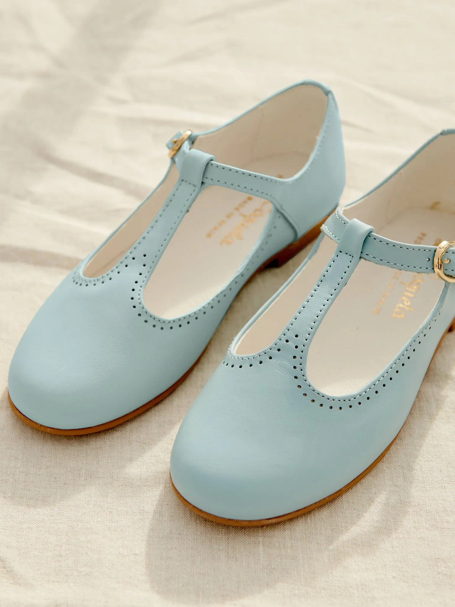 Light Blue Leather Girl T-Bar Shoes Best Running Shoe Store