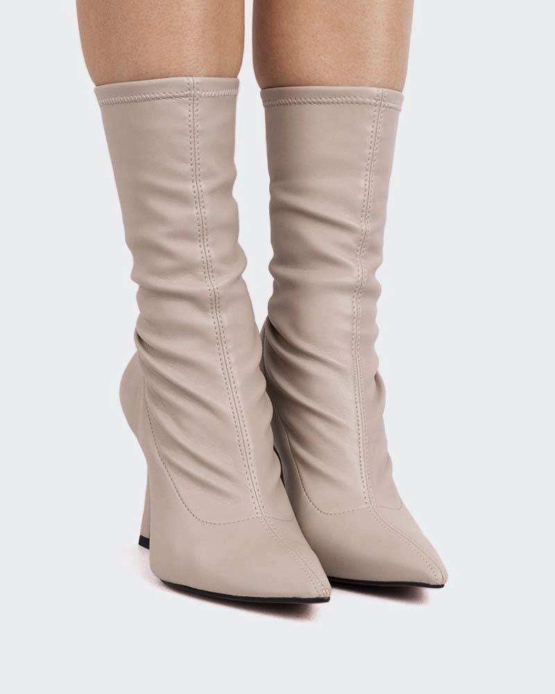 ze Beige Stretch Biker Boots