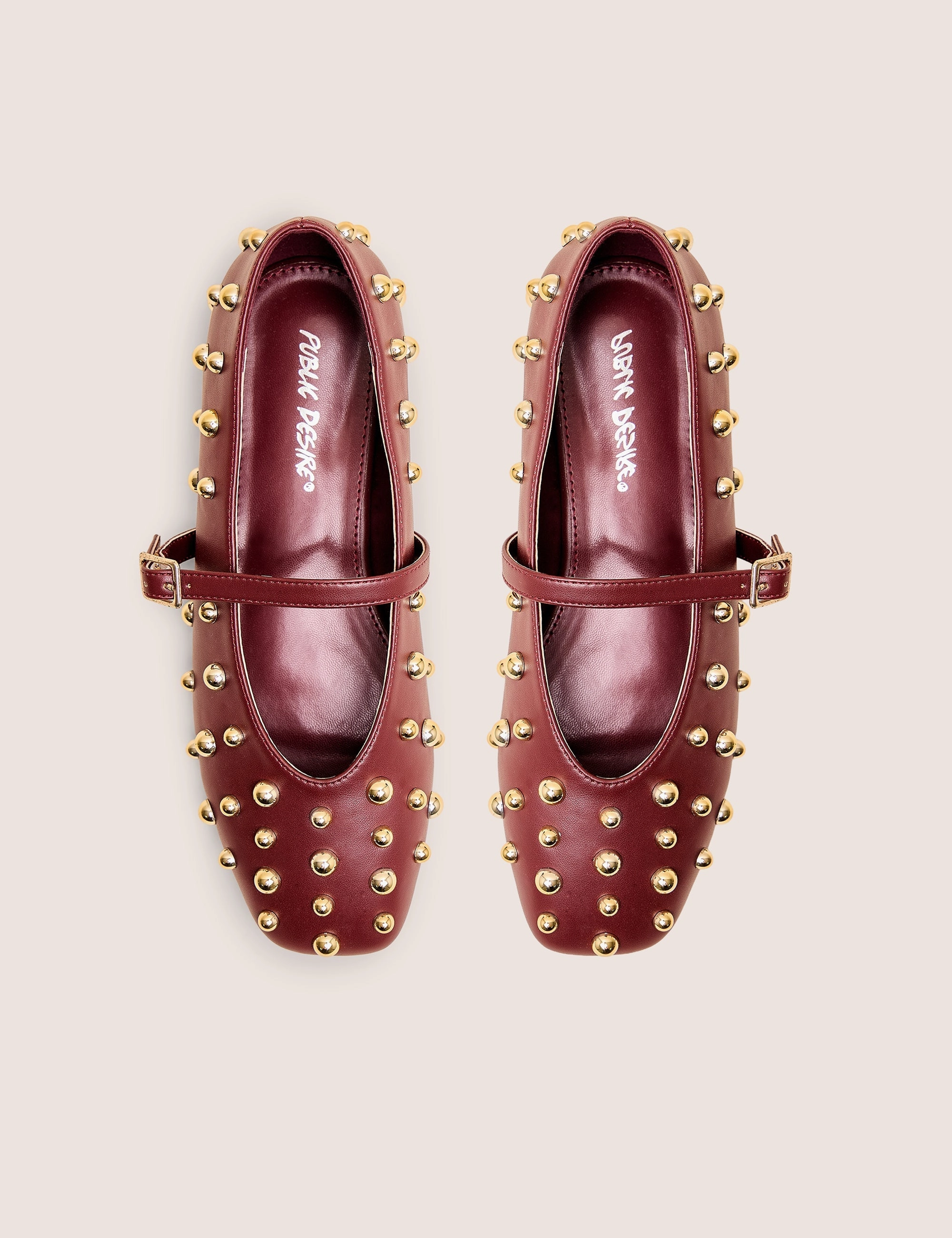 Gc Shoes Flats Elsie Burgundy Studded Ballerina Flats