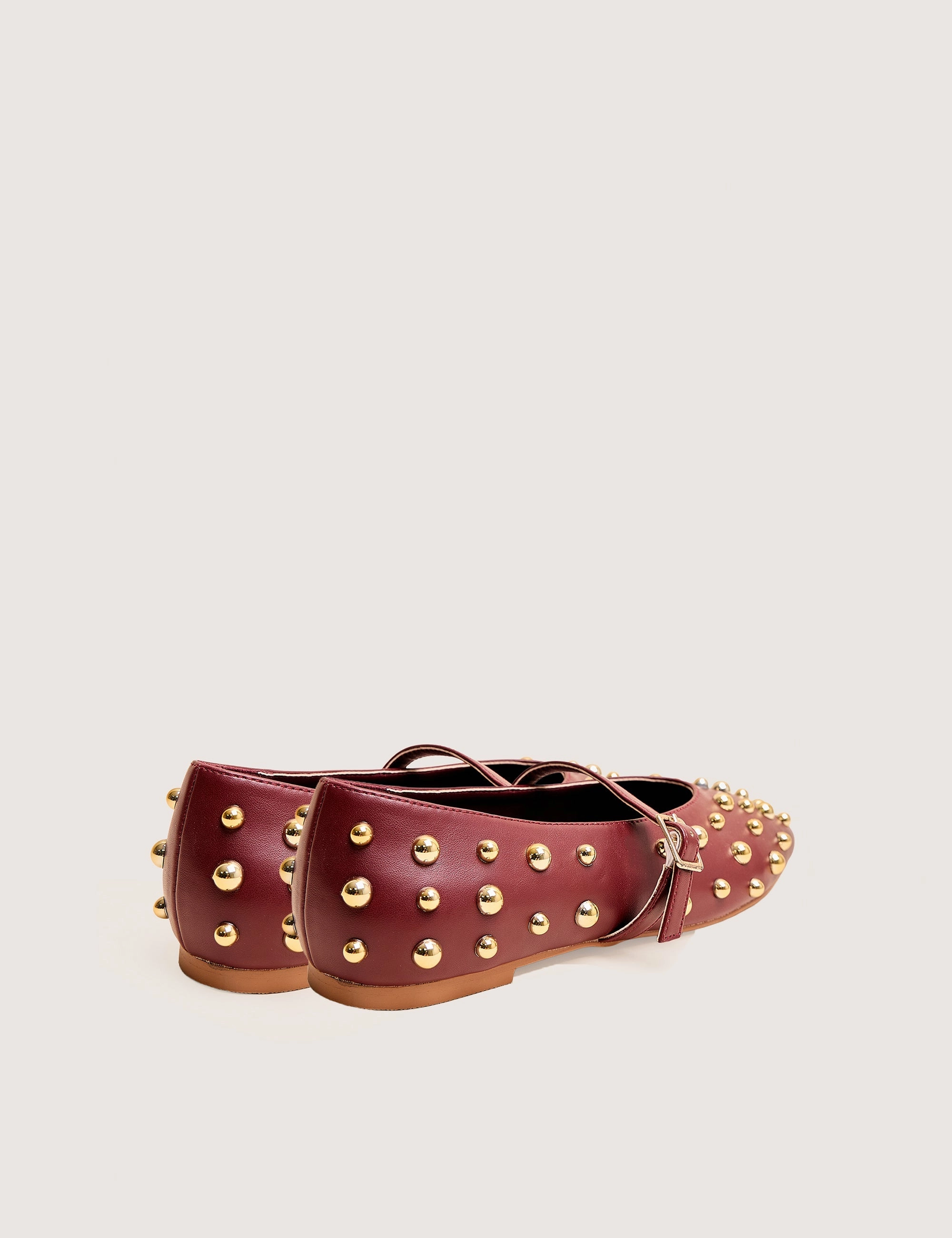 Cheap Flat Shoes Elsie Burgundy Studded Ballerina Flats